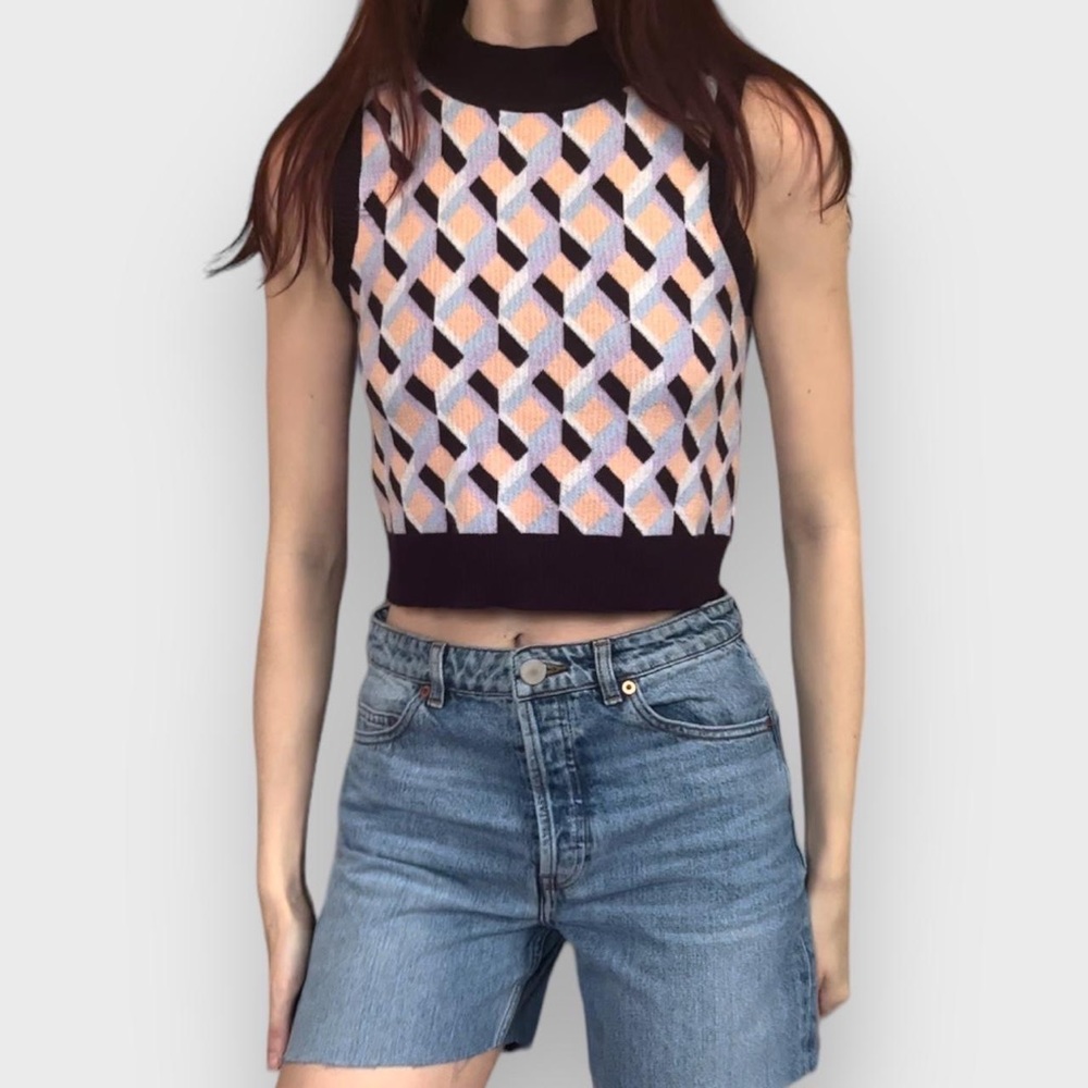 Purple Geometric Patterned Sweater Vest - Size S